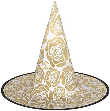 Many Golden Flowers Print Witch Hat for Halloween Parties