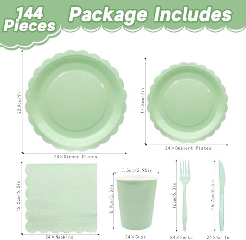Light Green Party Tableware Set 144Pcs for 24 Guests