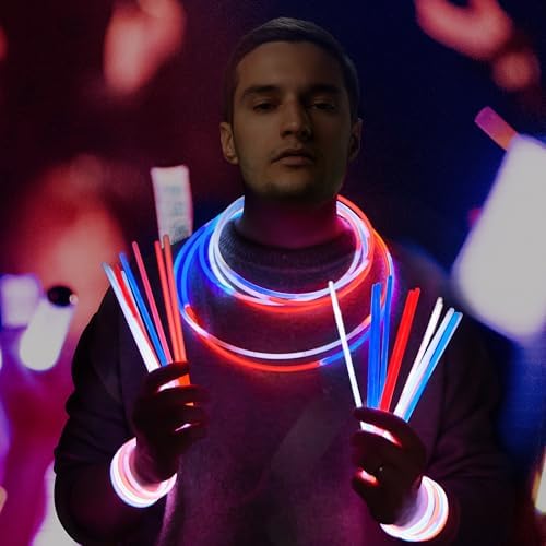 JOYIN 100 Pcs 4th of July Glow Sticks with Connectors