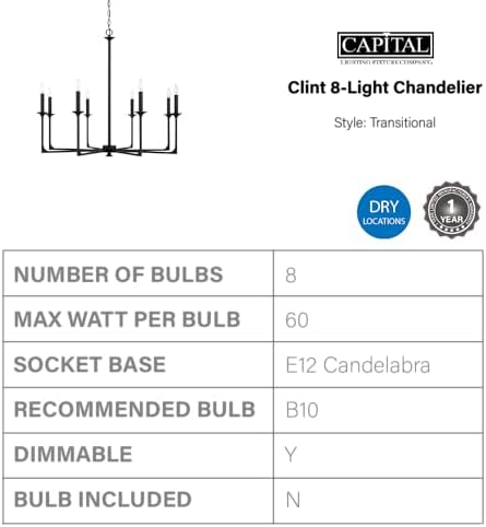 Capital Lighting 437381BI Clint Transitional Bold Metal Candle Chandelier