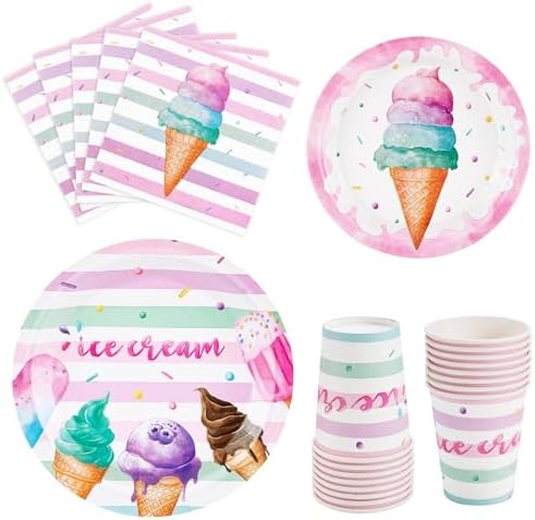 WERNNSAI Ice Cream Party Supplies Set 64 Pcs