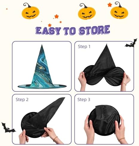 Blue Gold Marble Print Witch Halloween Party Hat