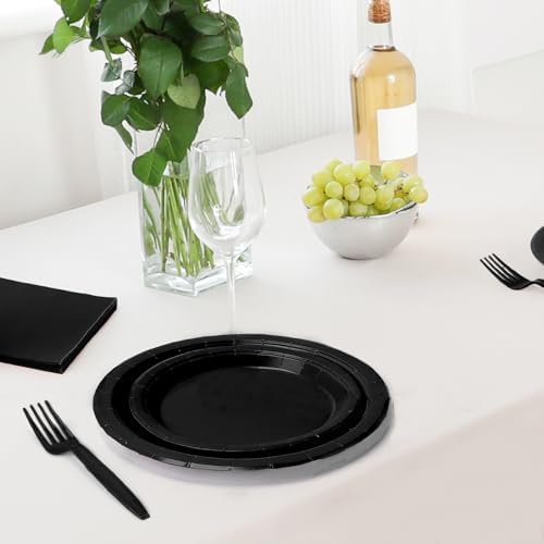 96 Pcs Black Paper Plates and Napkins for Parties