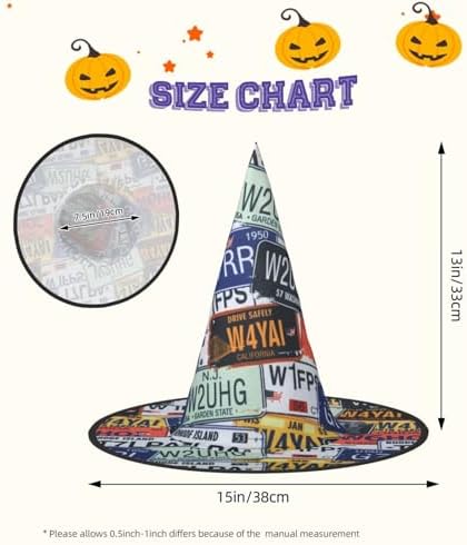 Jbyjbx License Plate Print Witch Hat for Parties
