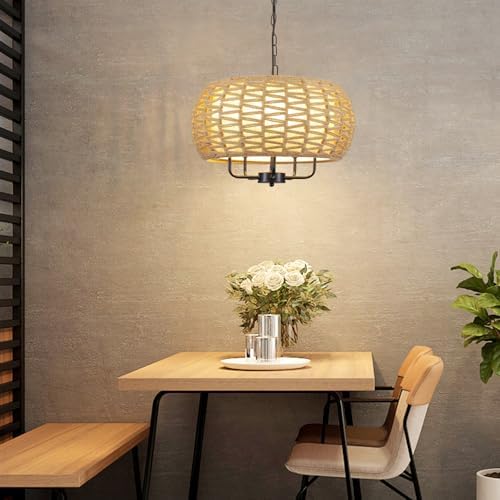 5-Light Rattan Chandelier with Fabric Shade