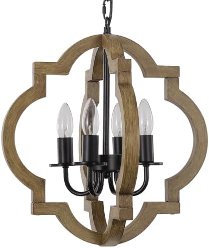 Farmhouse Orb Chandelier 4-Light Rustic Wood