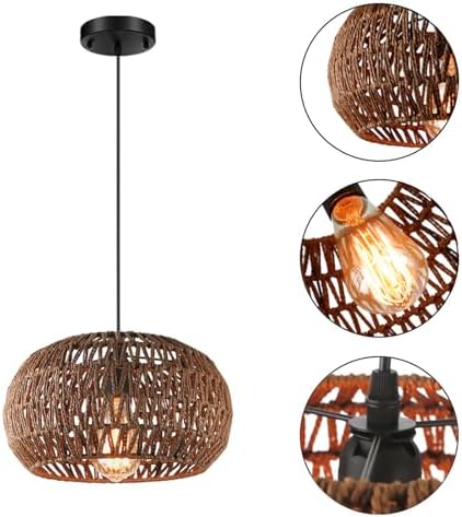 Boho Rattan Chandelier with Handwoven Lampshade 1-Light