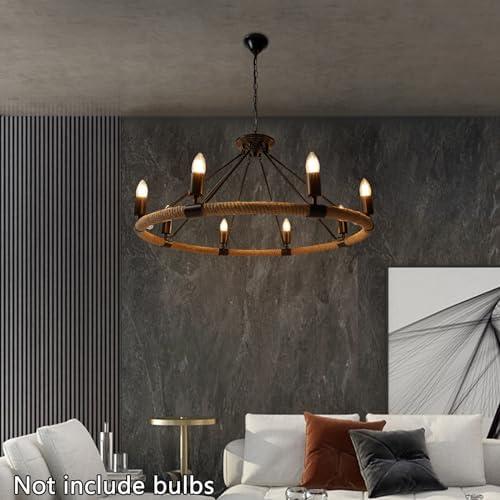 8 Light Farmhouse Candle Chandelier with Hemp Rope