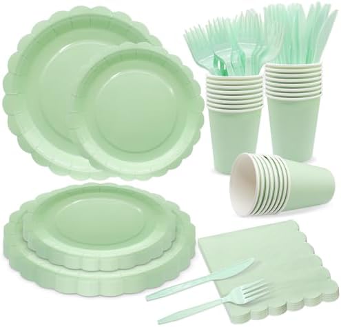 Light Green Party Tableware Set 144Pcs for 24 Guests