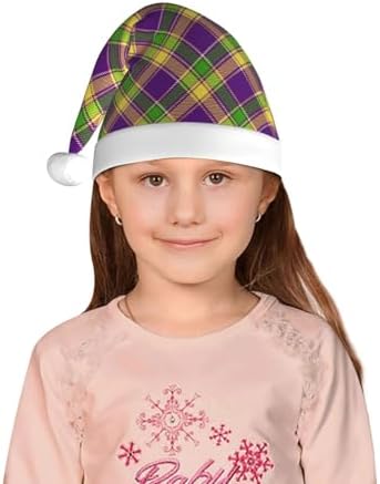 Mardi Gras Plaid Santa Hat for Kids Christmas Party Headwear