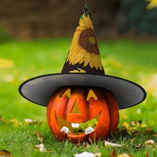 Beautiful Sunflower Print Witch Hat for Halloween and Parties