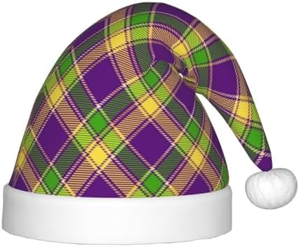 Mardi Gras Plaid Santa Hat for Kids Christmas Party Headwear