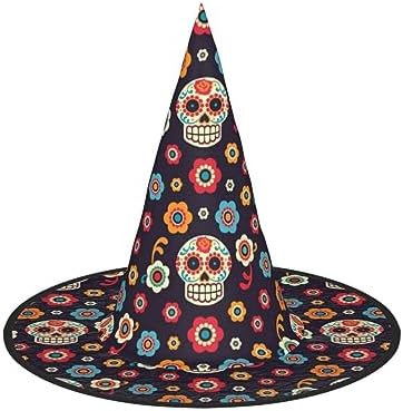Foldable Sugar Skulls Halloween Witch Hat for Parties and Cosplay