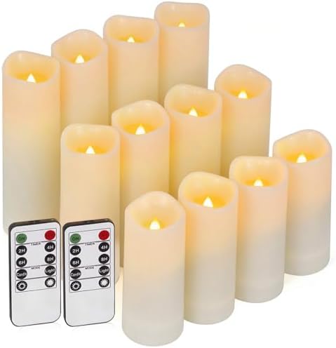 Enido 12 Piece Flameless LED Candles with Remote and Timer
