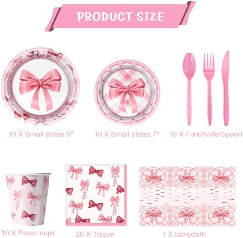 81Pcs Pink Bow Party Tableware Set