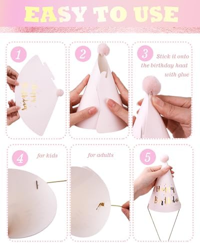 56 Pcs Pink and Gold Birthday Party Hats Set