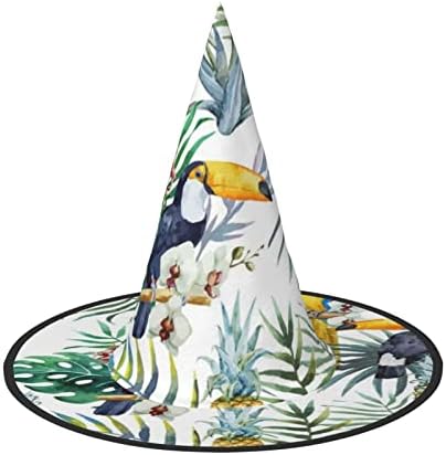 Tropical Leaves Bird Print Witch Hat for Halloween and Parties