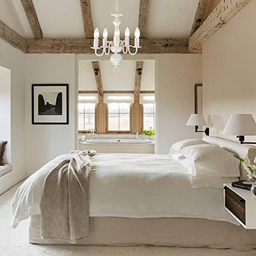 White Chandelier 5 Light Rustic Farmhouse Industrial Design