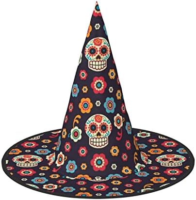 Foldable Sugar Skulls Halloween Witch Hat for Parties and Cosplay