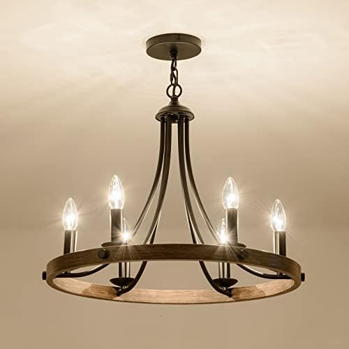 Wagon Wheel Chandelier with 6 Candle Lights
