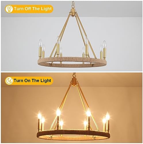 Gold Farmhouse Chandelier 8 Light Modern Metal Round Pendant Light