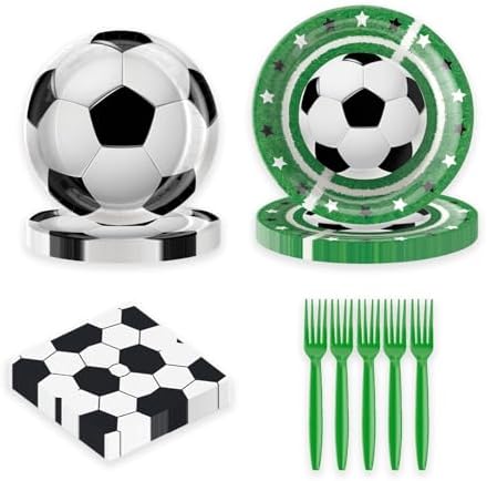 96Pcs Soccer Plates Napkins Forks Birthday Party Supplies