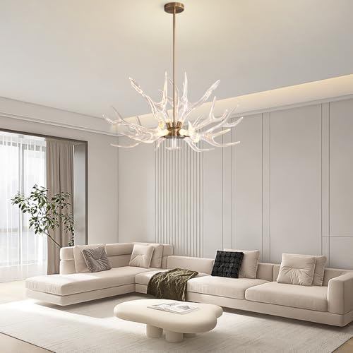 LOVEDIMA Resin Antler Chandelier 9 Light Gold