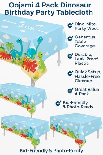 Oojami 4 Pack Dinosaur Party Tablecloths 54x108