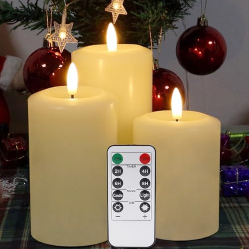 Flameless Candles with Remote and Timer Real Wax Pack of 3