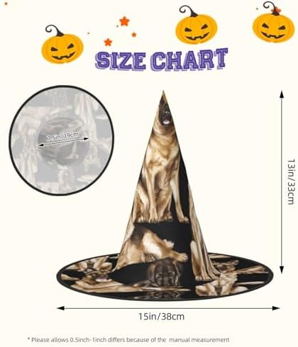 German Shepherd Dog Print Halloween Witch Hat for Parties and Cosplay