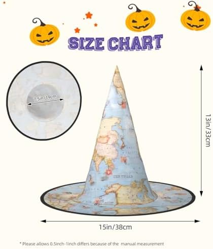 World Maps Print Witch Hat for Halloween and Parties