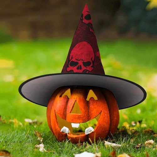 Red Skulls Print Witch Hat for Halloween and Parties