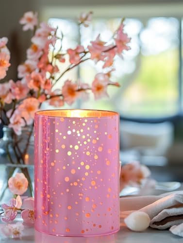 Pink Mercury Glass Flameless LED Candles with Remote and Timer Batteries Included