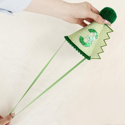 Green Glitter Dinosaur Birthday Cone Hat for Kids