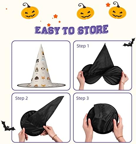 Jbyjbx Dog Breed Print Halloween Witch Hat for Parties and Costumes