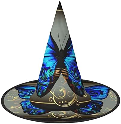 Blue Butterfly Print Witch Hat for Halloween Parties