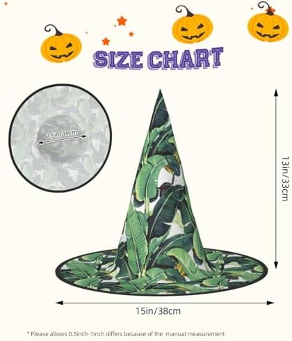 Tropical Banana Palm Leaves Print Witch Hat for Halloween and Parties