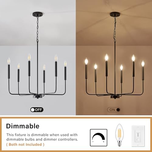 ZUYURT Black Chandelier 6-Light Farmhouse Ceiling Light Fixture with Chain