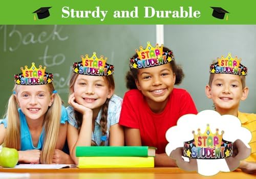 Sicohome Star Student Paper Crowns 24pcs Adjustable Hats for Classroom Rewards