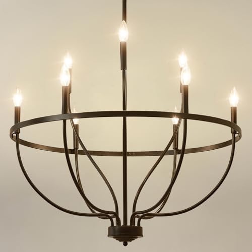 Modern Black 9 Light Farmhouse Chandelier for Entryway