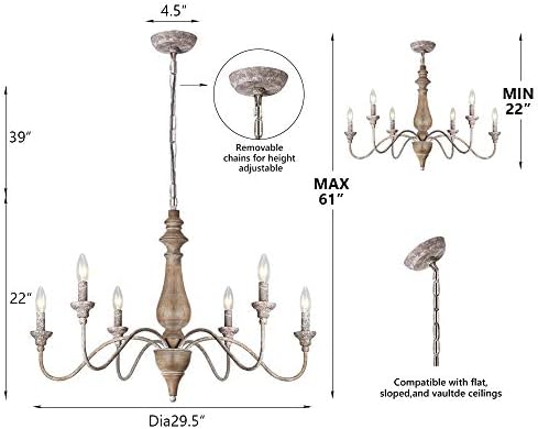 6 Light French Country Chandelier Dining Room Farmhouse