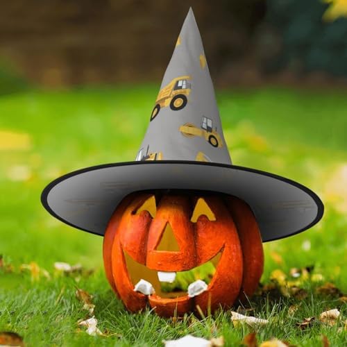 Construction Trucks Print Halloween Witch Hat for Parties