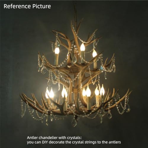 Large Resin Antler Chandelier with 12 Crystals