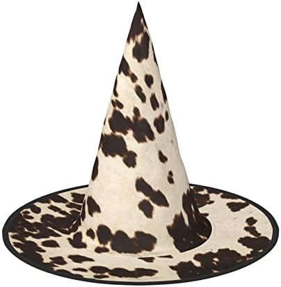 Brown Cowhide Print Halloween Witch Hat For Parties And Cosplay
