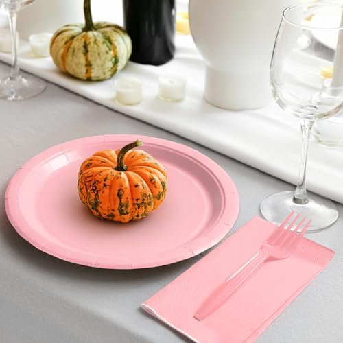 96 Pcs Pink Paper Plates and Napkins Set for 24 Guests