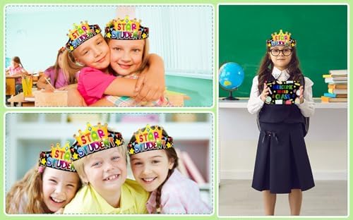 Sicohome Star Student Paper Crowns 24pcs Adjustable Hats for Classroom Rewards