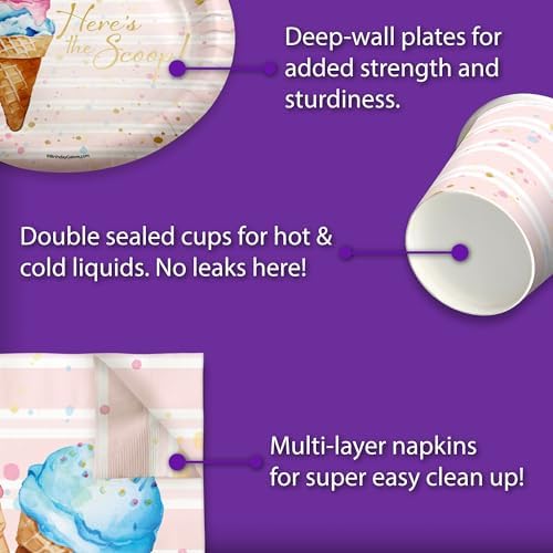 Baby Sprinkles Ice Cream Party Tableware Set 64 Piece for 16 Guests