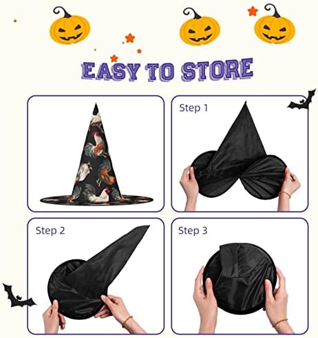 French Roosters Print Witch Hat for Halloween and Parties