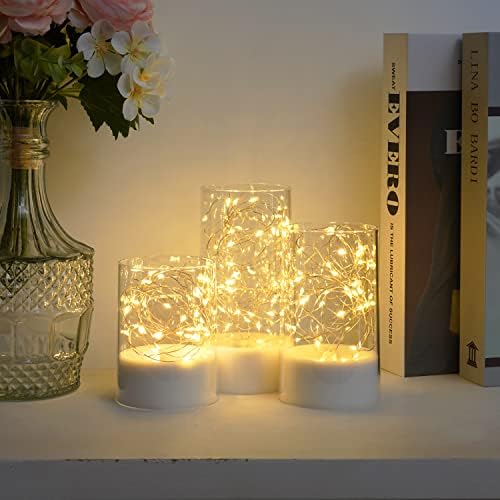Homemory Flameless Candles with Remote and Twinkle Lights Set of 3