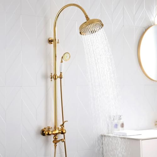 Adjustable Height Wall Light Shower Set with Hand Shower and Rain Head